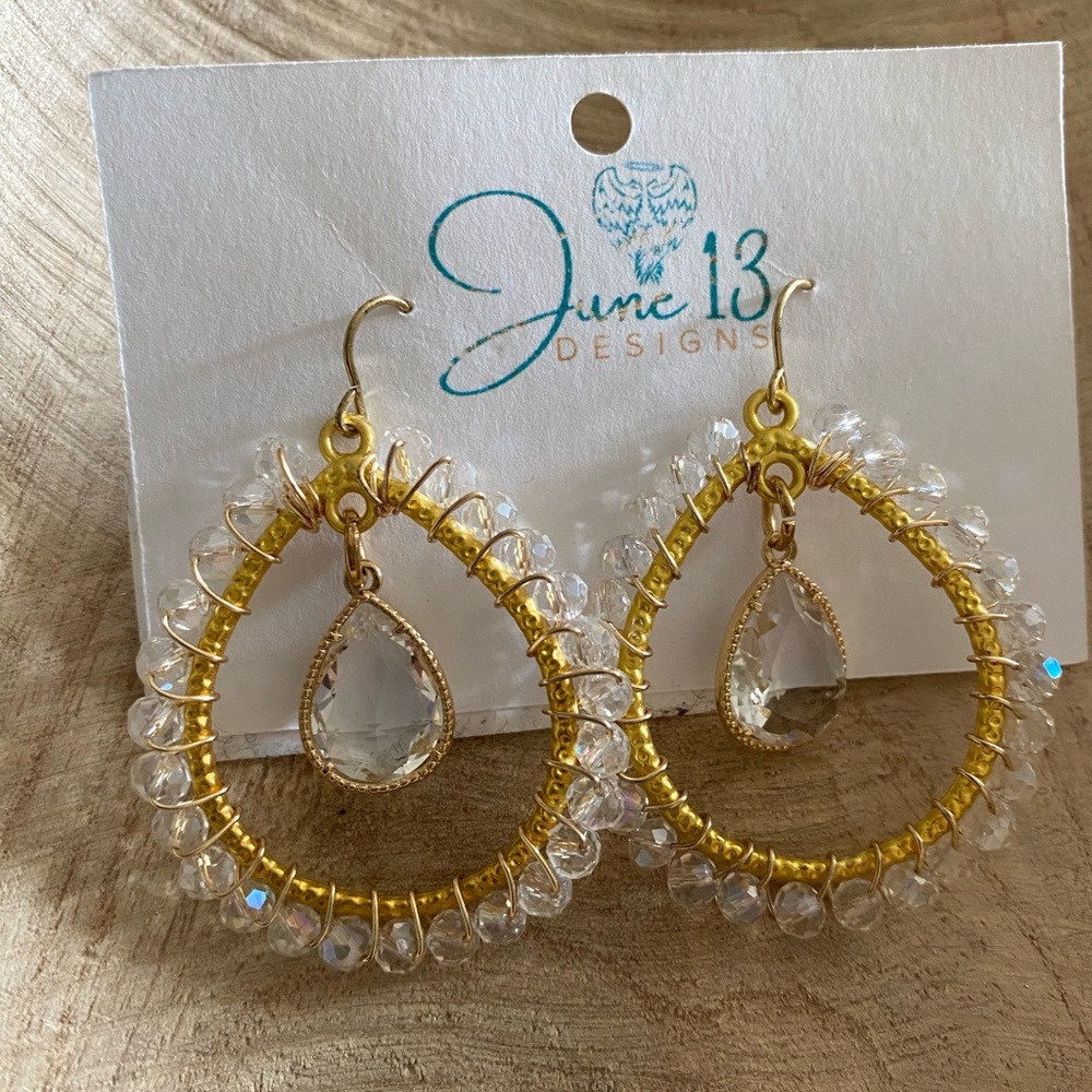 Gold and Clear Crystal Beaded Earrings